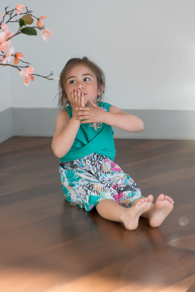 Bashette Twist Front Mixed Fabric with Floral Appliqué | Children's Collection