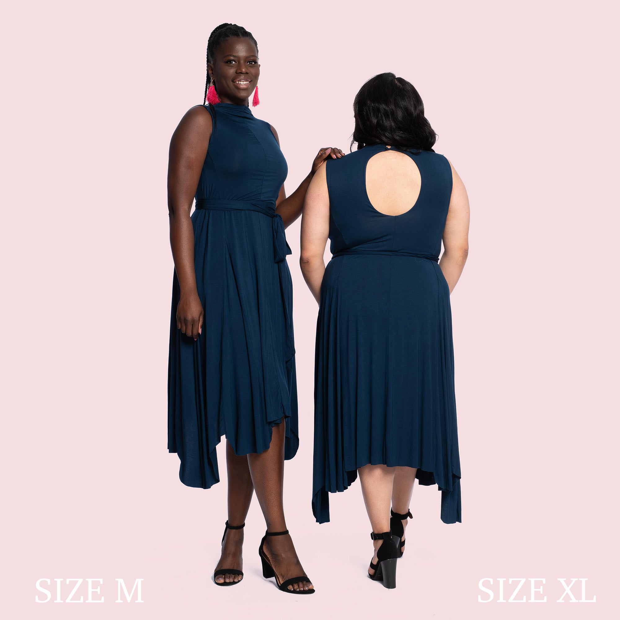 Slimming navy blue hot sale dress