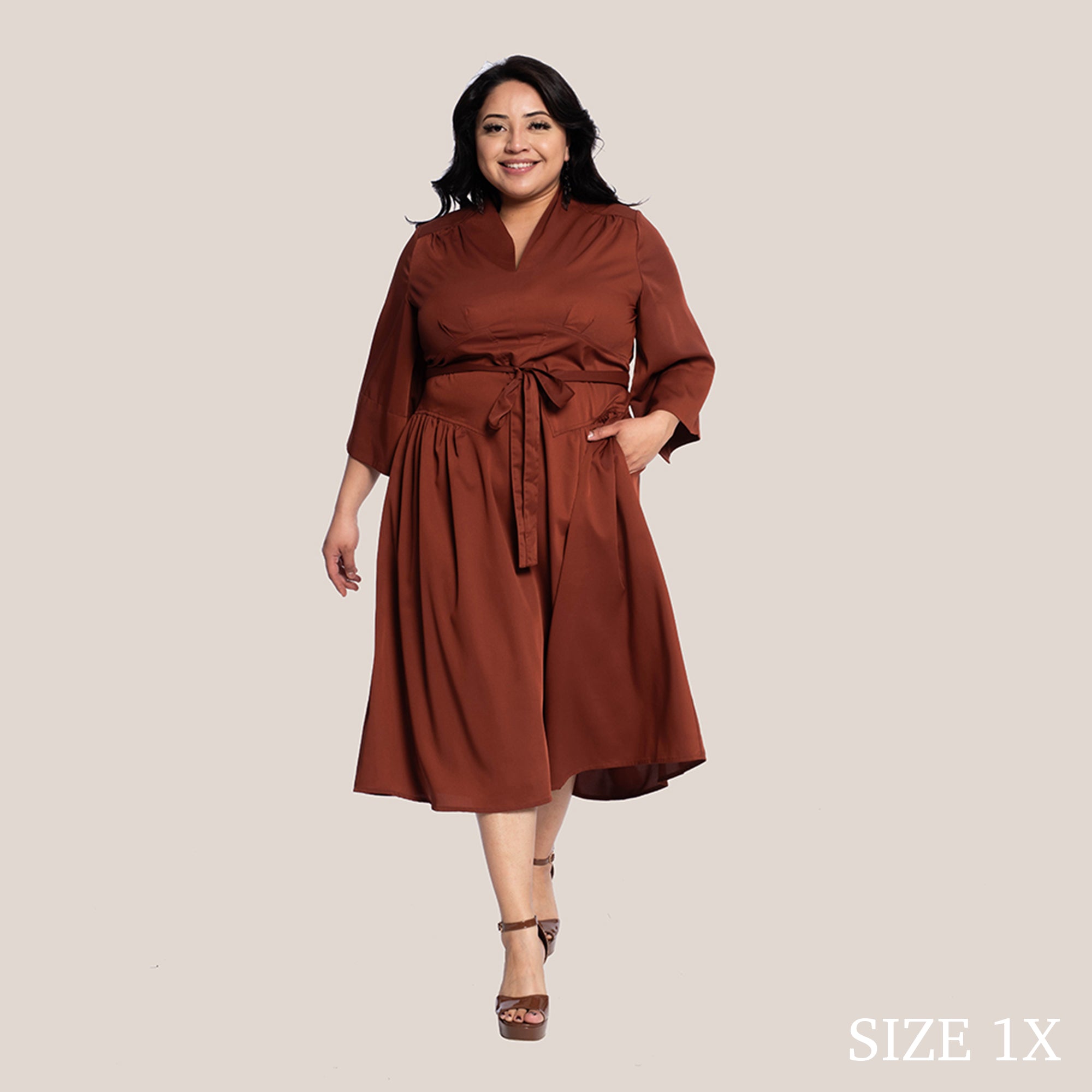 KEELY SLIMMING DRESS - BURNT HENNA