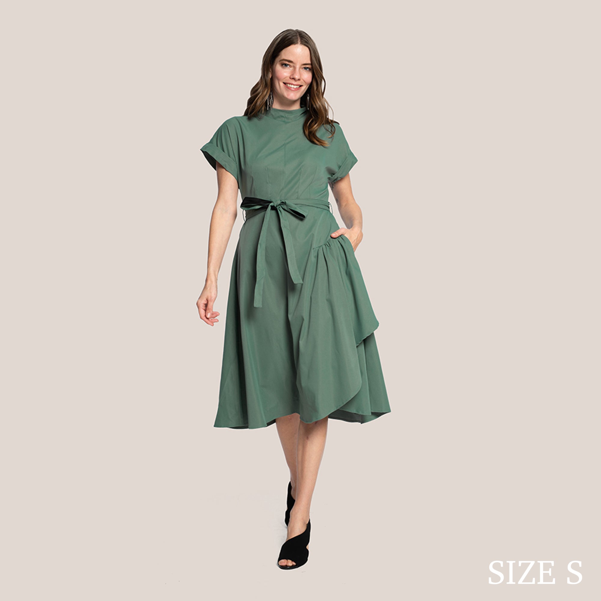 SIMONE SLIMMING DRESS - OLIVE PATH